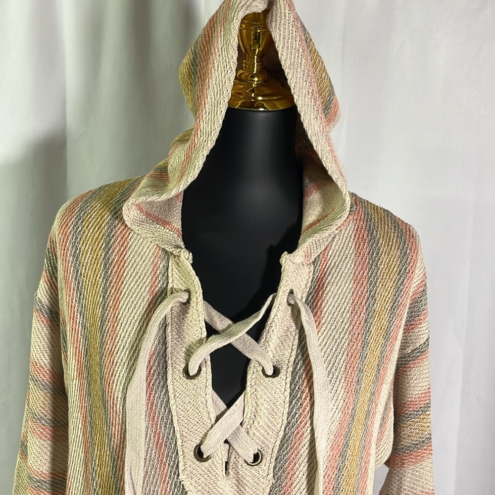 🛍 6 for $35 • Rip Curl Sand Multicolor Striped My Tide Lace Up Poncho Hoodie - Picture 5 of 16